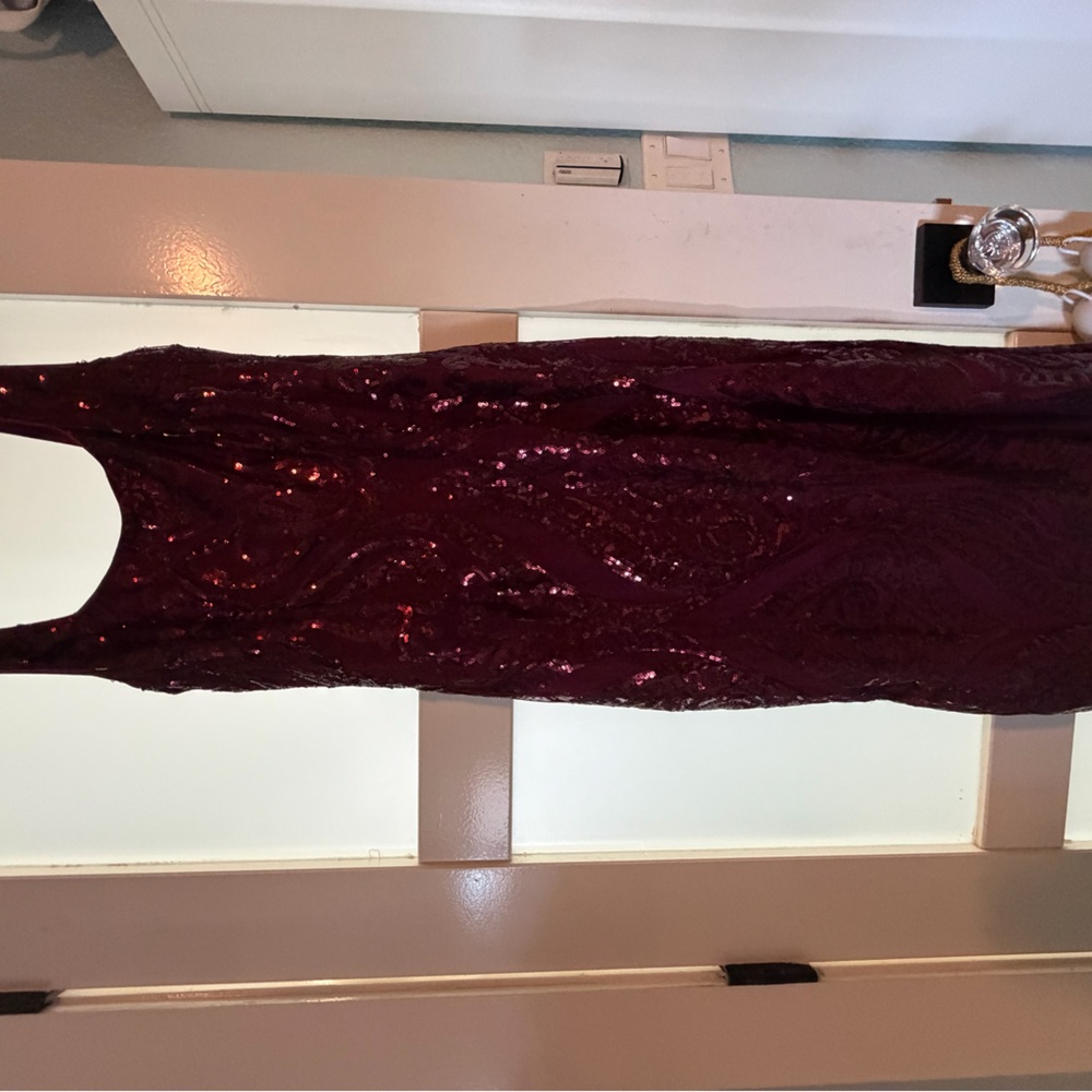 Lulu's Deep Red Sequin Midi Dress